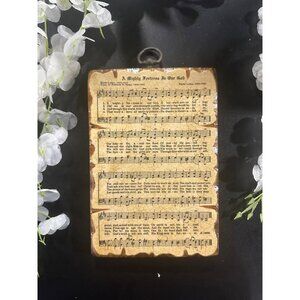 Vintage Wooden Wall Plaque A Mighty Fortress Is Our God  Hymn Sheet Music Decor